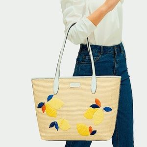 NWT Kate Spade Large Tote - Straw & Lemon Pattern!